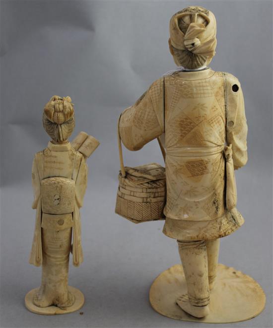 Three Japanese bone and ivory sectional figures, early 20th century, 24.5cm - 17.5cm, losses